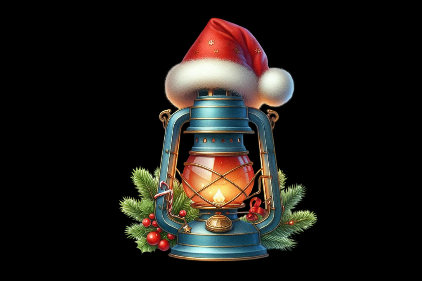 21 Christmas Lantern PNG Watercolor Clipart Bundle Santa Hat Holiday