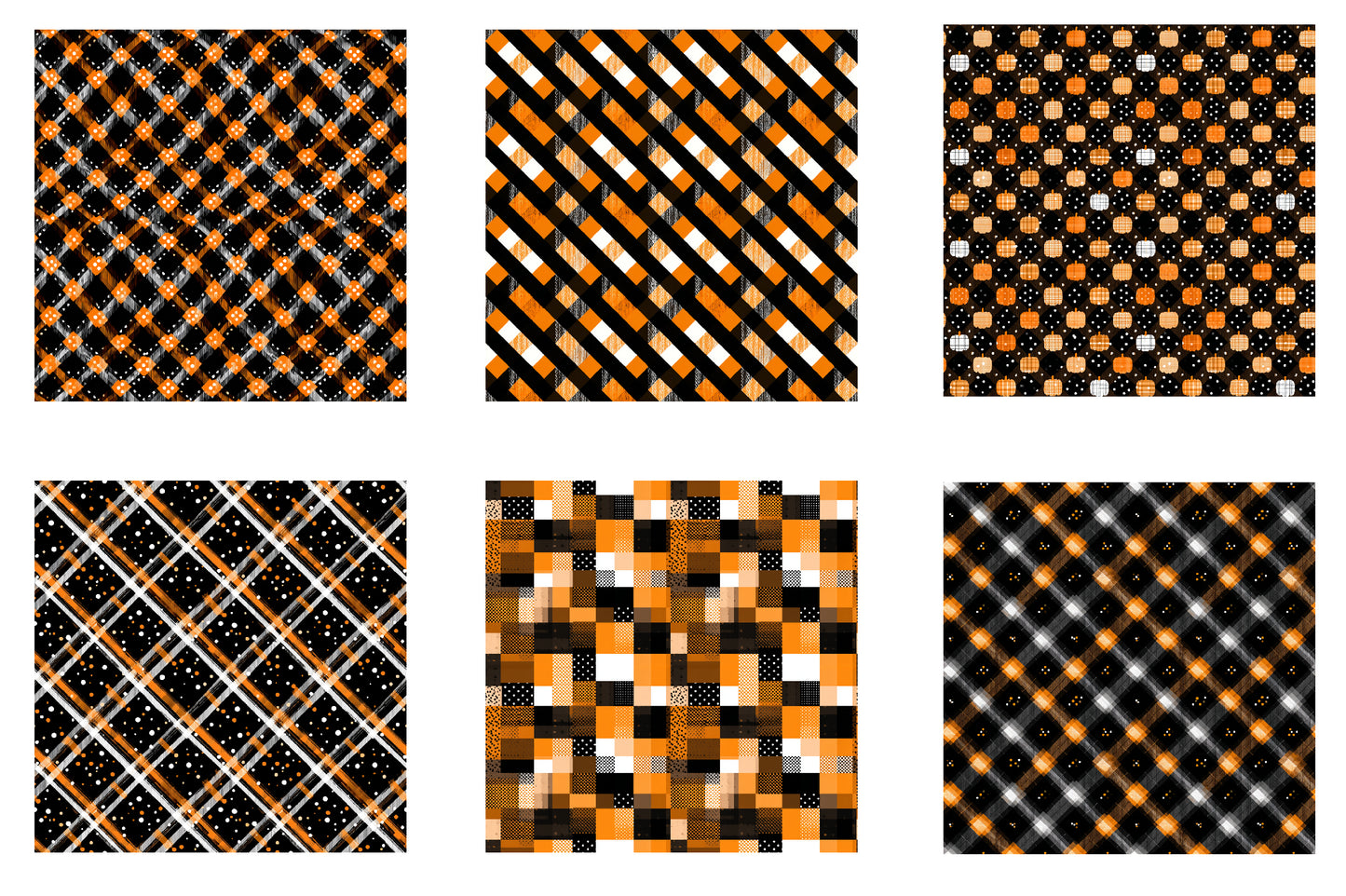 Halloween Digital Paper PNG | Black Orange Plaid Pattern, Halloween Scrapbook Paper