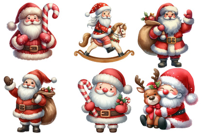 Santa Claus Watercolor Clipart PNG Bundle | Christmas Santa PNG | Cute Santa Sublimation