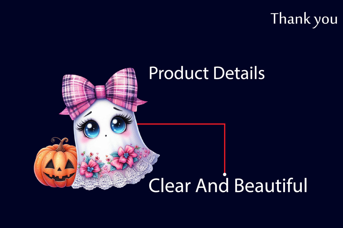 Halloween Cute Ghost PNG Bundle Pink Bow Ghost Watercolor Clipart