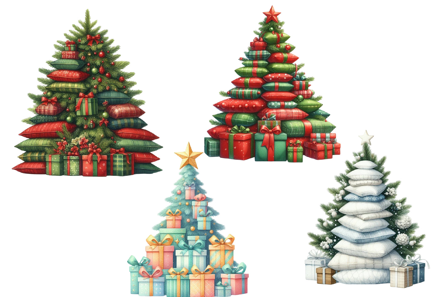 Christmas Tree Clip Art PNG Bundle | Watercolor Christmas Tree Clipart | Cute Festive Holiday Tree Sublimation PNG