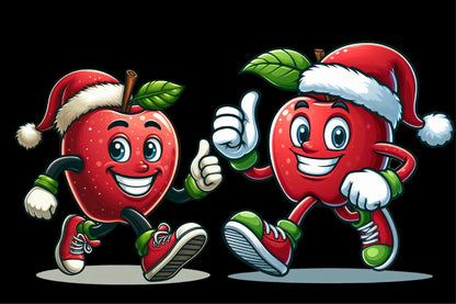 Christmas Apple PNG Clipart Bundle | Watercolor Cute Apple with Santa Hat, Funny Holiday Apple Designs