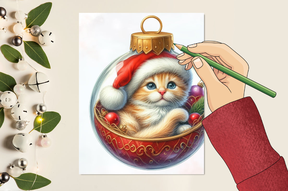 19 Christmas Cat Ornament PNG Clipart Bundle Watercolor Santa Hat Holiday