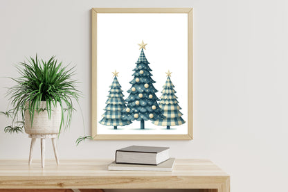 Watercolor Christmas Trees PNG Bundle Blue Plaid Holiday Trees