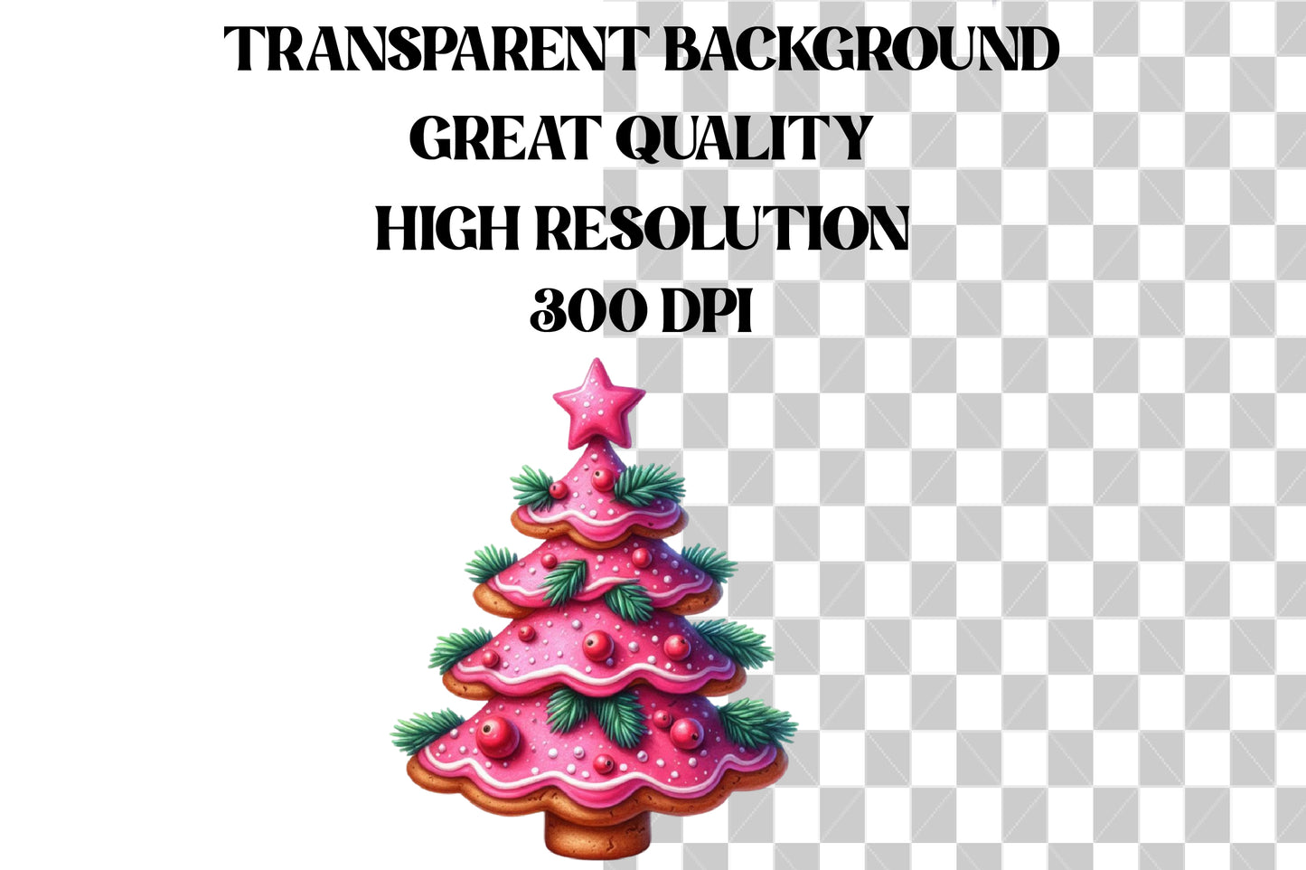Watercolor Christmas Tree Cookie Clipart PNG Bundle | Cute Pink Christmas Cookie Designs