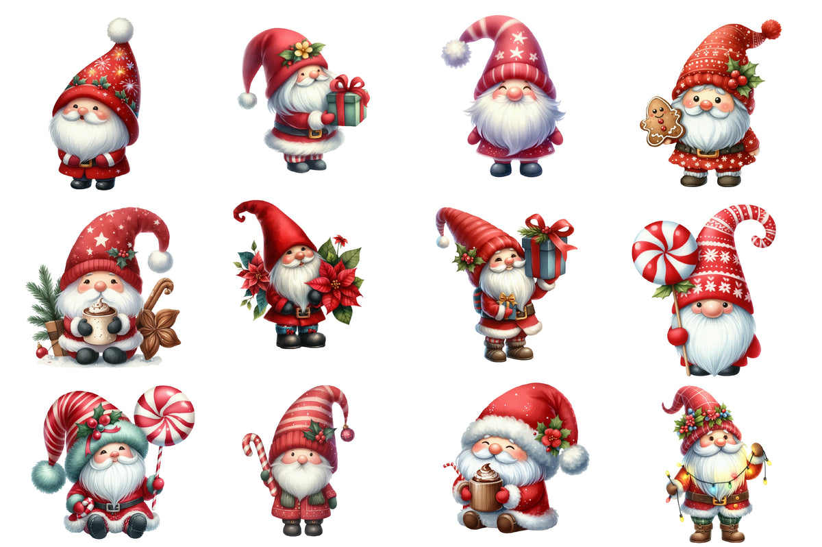 Christmas Gnomes Watercolor Clipart PNG Bundle | Cute Gnome Clipart | Christmas Sublimation