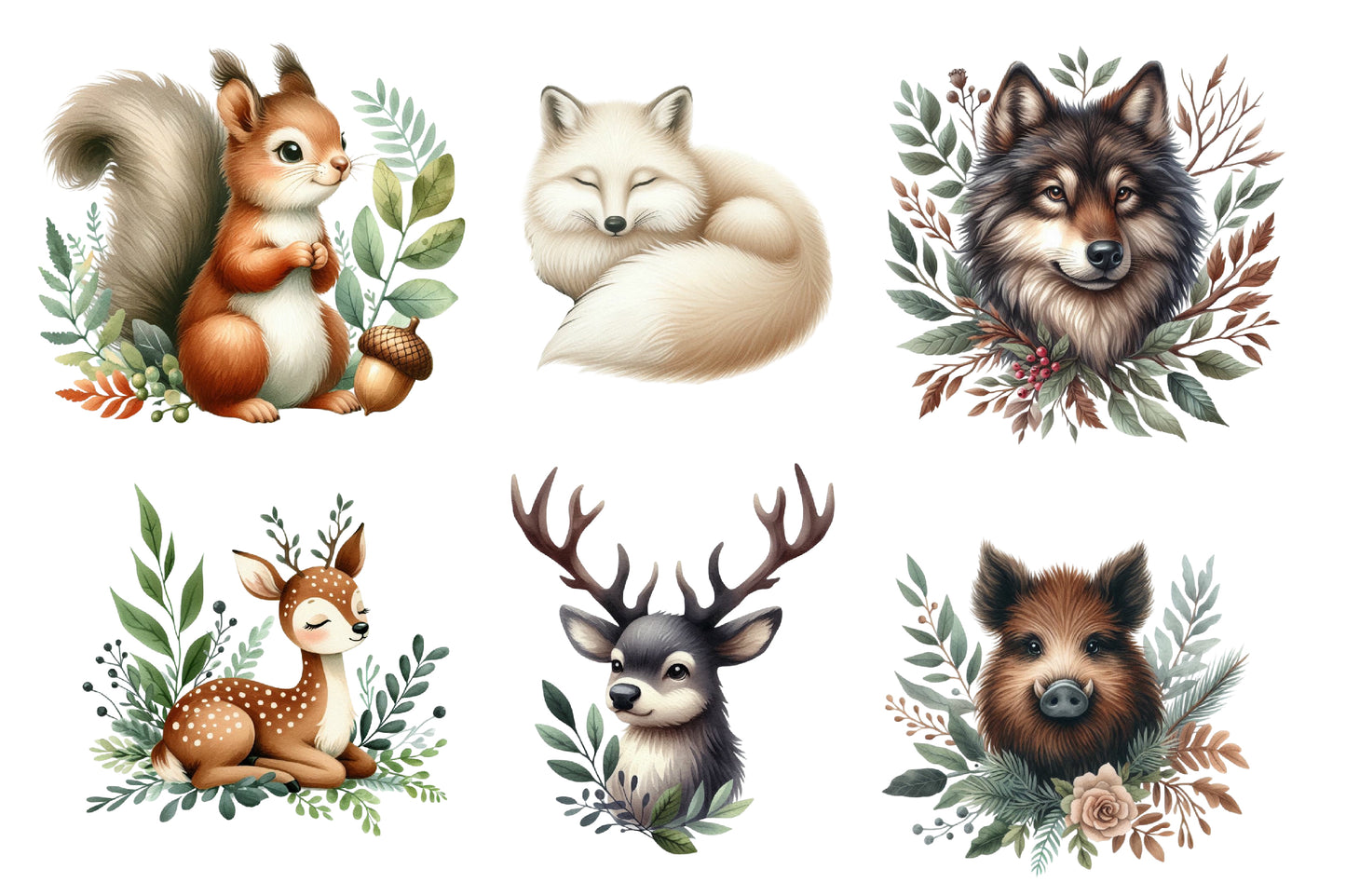 Christmas Animals Clipart PNG Bundle | Woodland Christmas Animal Watercolor Clipart | Rustic Winter Sublimation PNG