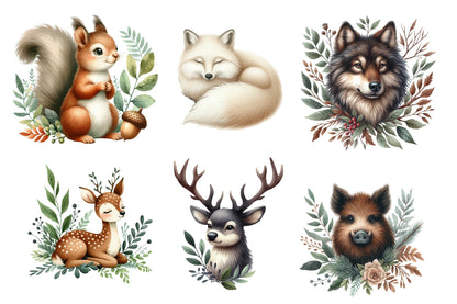 Christmas Animals Clipart PNG Bundle | Woodland Christmas Animal Watercolor Clipart | Rustic Winter Sublimation PNG