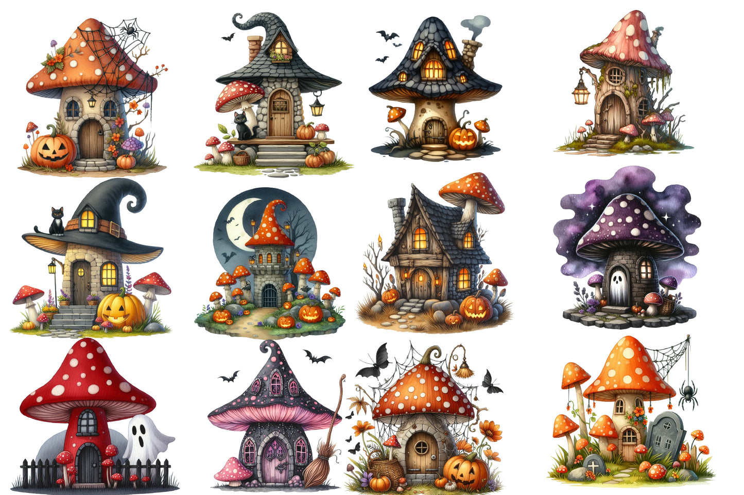 Halloween Mushroom House Clipart PNG | Magical Mushroom House PNG, Spooky Cottage Clipart,