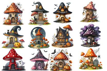 Halloween Mushroom House Clipart PNG | Magical Mushroom House PNG, Spooky Cottage Clipart,