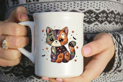 Patchwork Halloween Cat Sublimation PNG