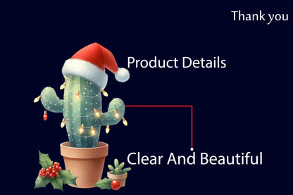 Christmas Cactus PNG Clipart Bundle | Watercolor Christmas Cactus with Santa Hats, Lights, Holly & Holiday Decor