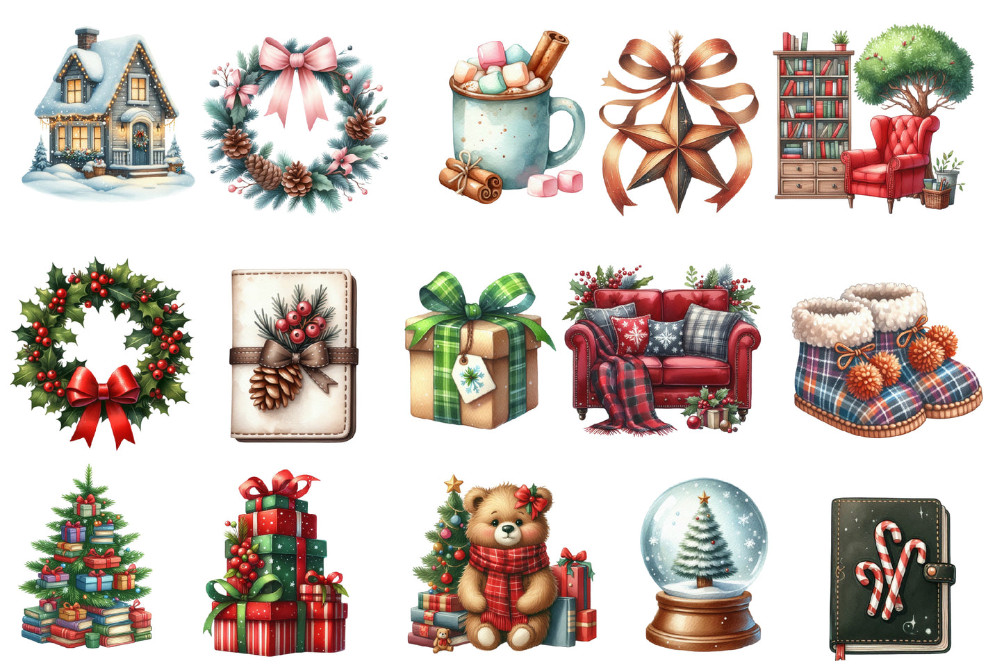 Christmas Planner Clipart SVG PNG Bundle | Cute Holiday Planner Stickers | Watercolor Christmas Planner Elements