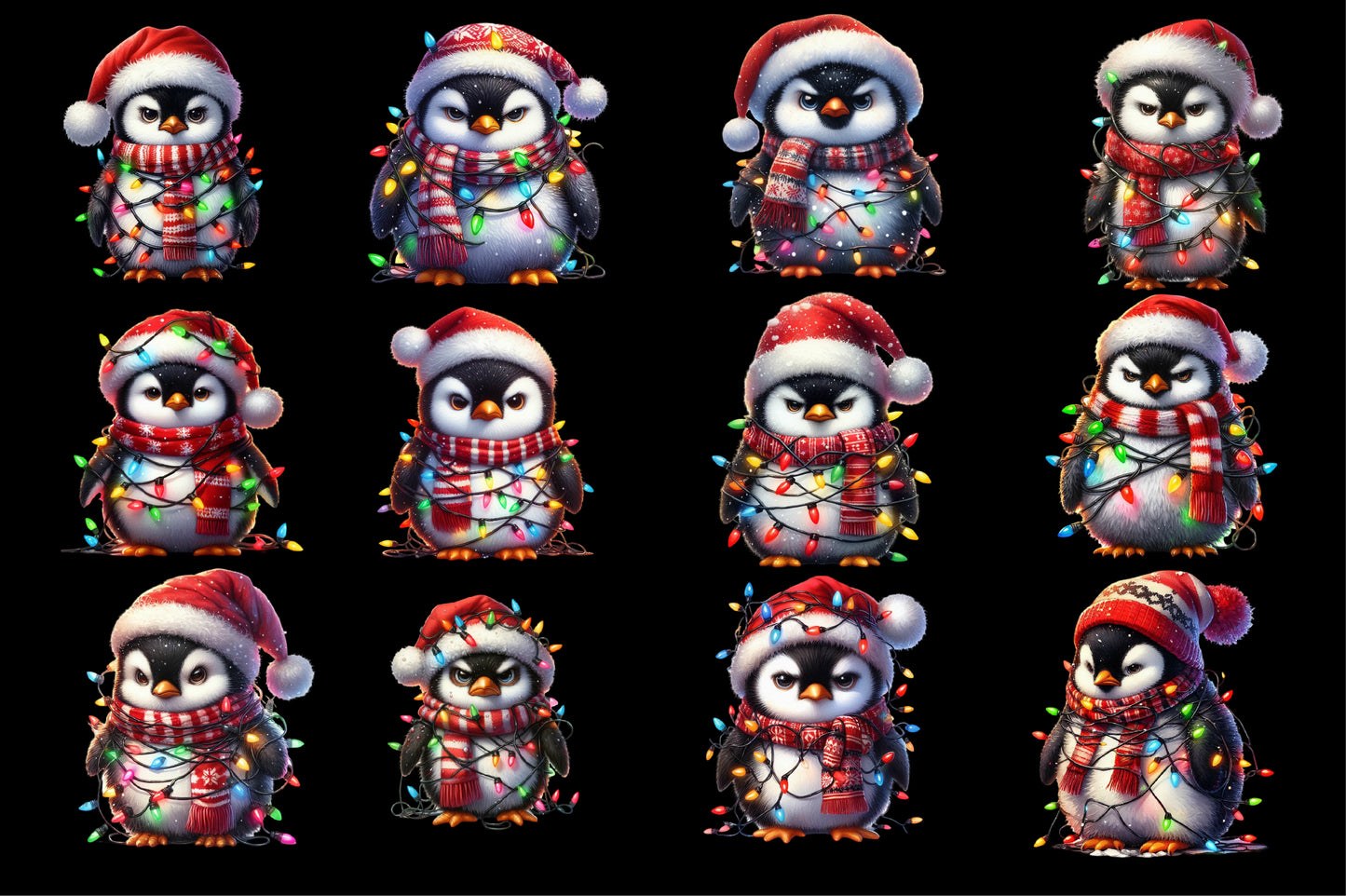 25 Christmas Grumpy Penguin PNG Watercolor Clipart Bundle Holiday