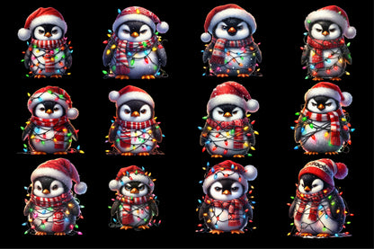 25 Christmas Grumpy Penguin PNG Watercolor Clipart Bundle Holiday