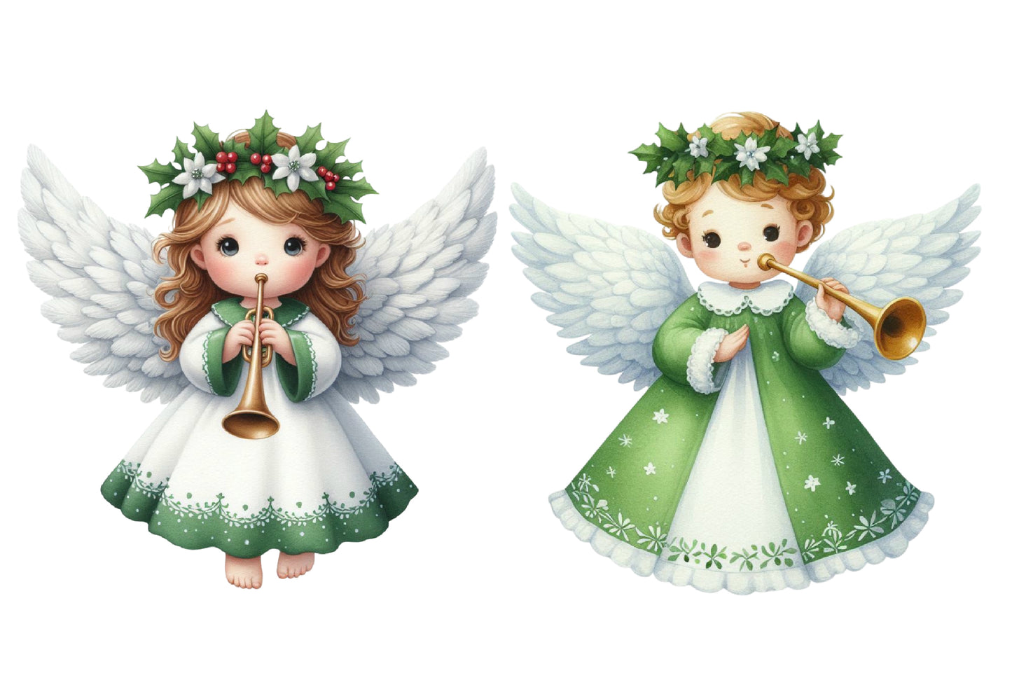 Christmas Angels Clipart PNG Bundle | Watercolor Heavenly Christmas Angel Clipart | Holiday Angel PNG