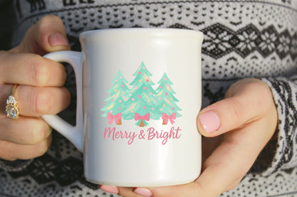 Merry & Bright Pastel Christmas Trees PNG Sublimation Design