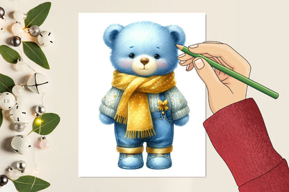 Christmas Light Blue Gold PNG Bundle Elegant Winter Holiday Clipart