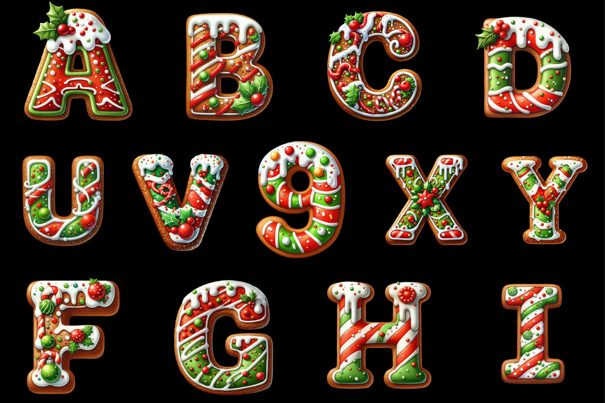 36 Christmas Gingerbread Alphabet PNG Clipart Bundle Holiday Cookie Letters