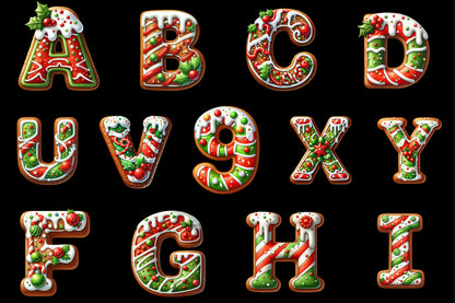 36 Christmas Gingerbread Alphabet PNG Clipart Bundle Holiday Cookie Letters