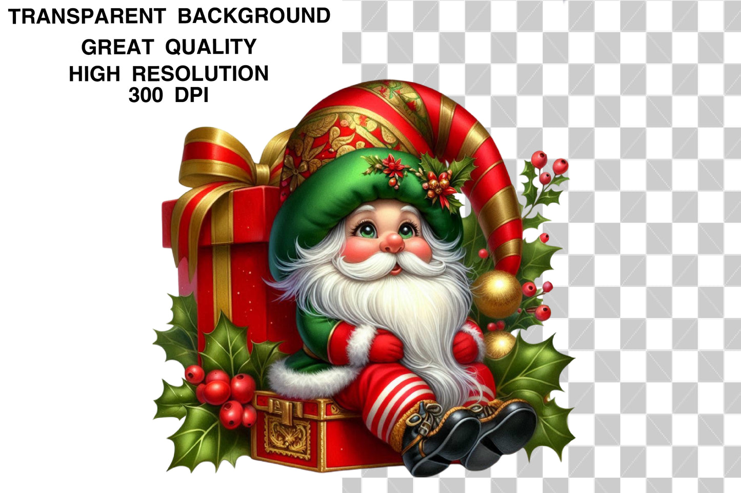 Watercolor Christmas Gnomes Clipart PNG Bundle | Cute Santa Gnome Holiday Designs