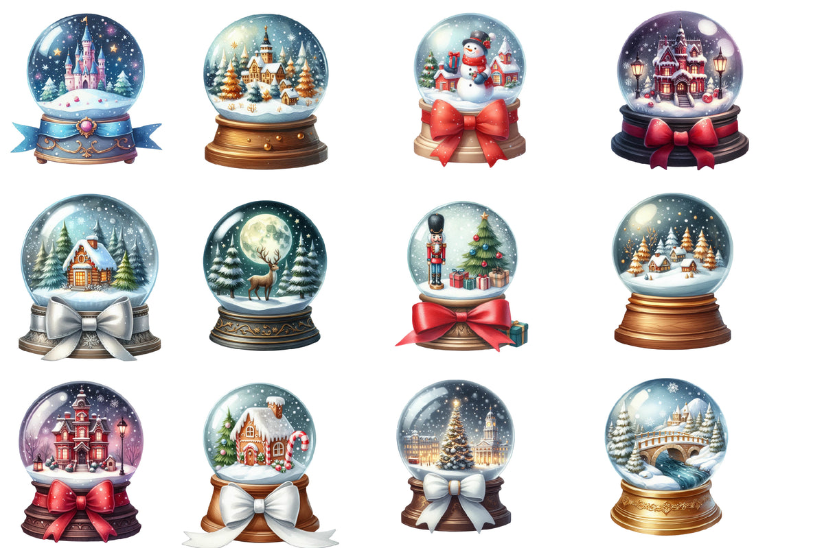Christmas Snowglobes Clipart PNG Bundle | Watercolor Christmas Snow Globe Clipart | Cute Winter Holiday Sublimation PNG