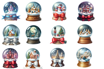 Christmas Snowglobes Clipart PNG Bundle | Watercolor Christmas Snow Globe Clipart | Cute Winter Holiday Sublimation PNG