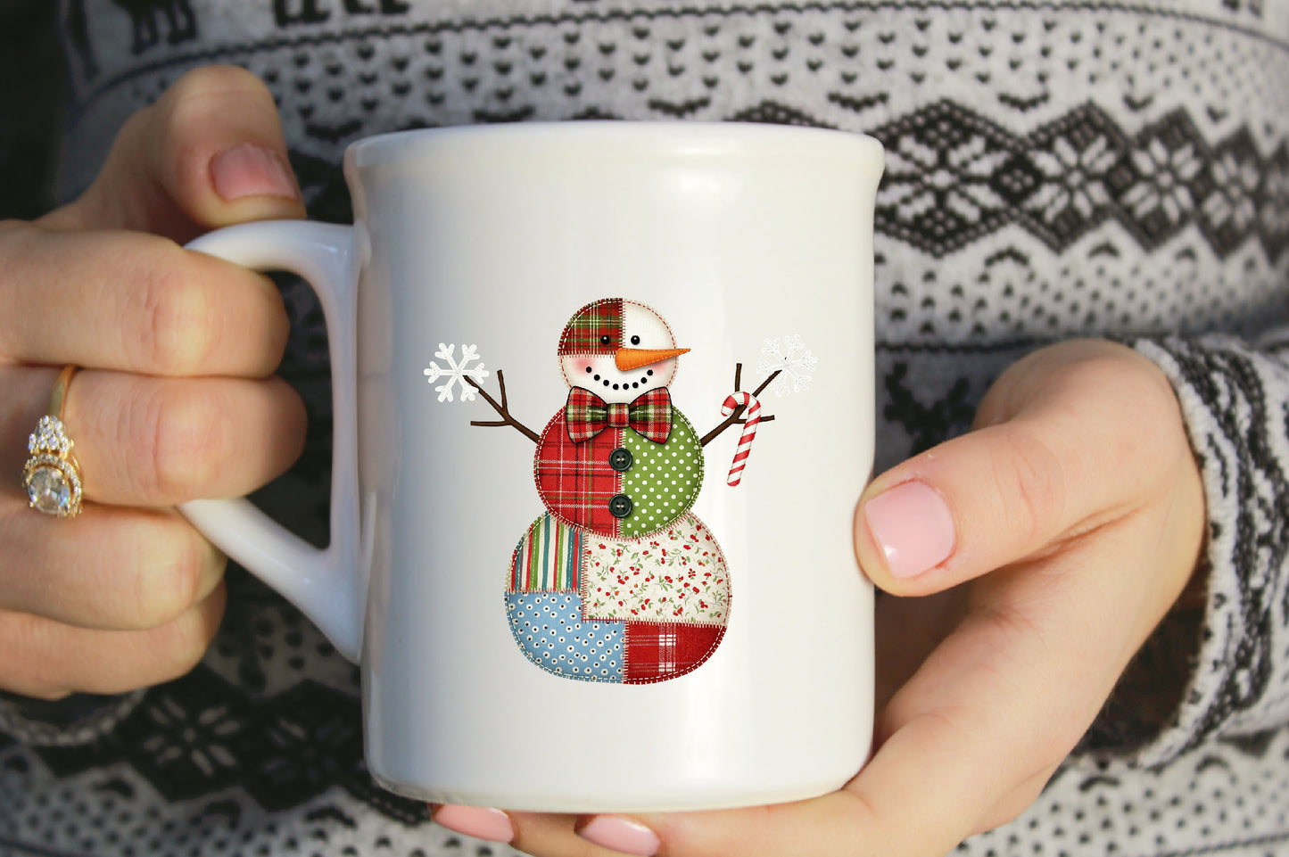 Patchwork Snowman Christmas Sublimation PNG