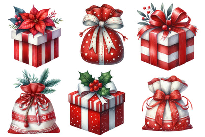 Christmas Presents & Wrapping Clipart PNG Bundle | Watercolor Christmas Gifts & Wrapping Clipart | Holiday Gift Sublimation PNG