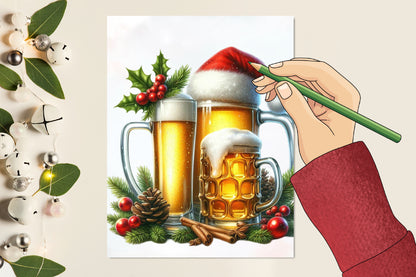 Christmas Beer PNG Clipart Bundle | Watercolor Holiday Beer Mugs, Snowman Beer, Beer Bottles & Festive Christmas Brew Designs
