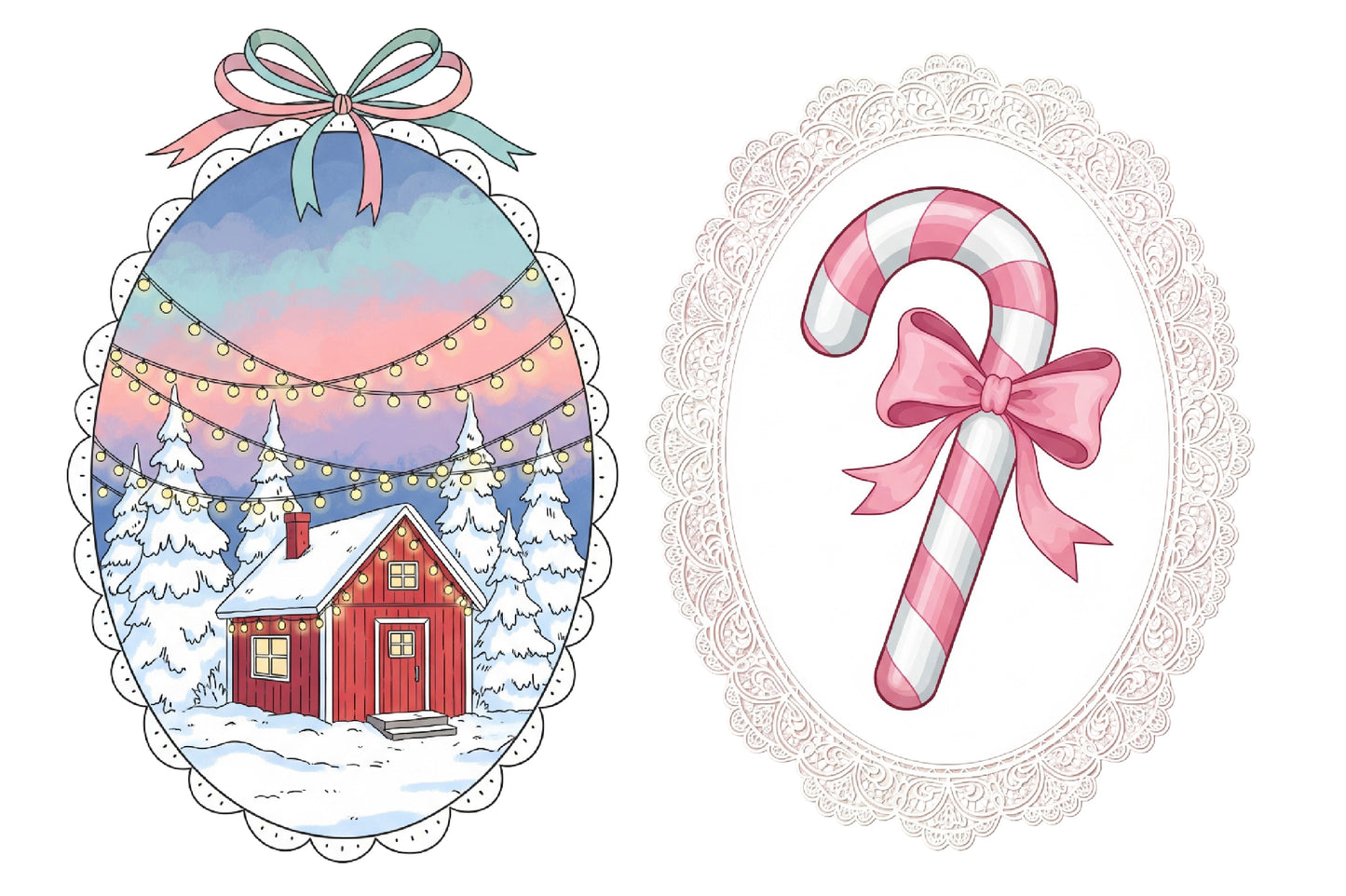 Christmas Frame Clipart PNG Bundle | Winter House, Snowman, Deer, Christmas Stockings, Candy Cane, Santa Hat & Floral Frames