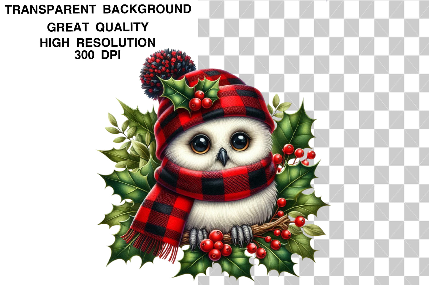 Watercolor Christmas Owl Clipart PNG Bundle | Cute Snowy Owls & Winter Holiday Birds