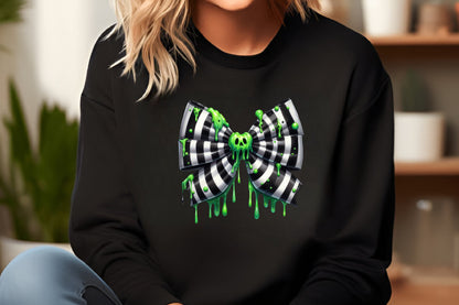 Halloween Slime Bow PNG Striped Gothic Coquette Skull Bow