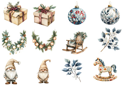 Neutral Christmas Clipart PNG Bundle | Rustic Neutral Christmas Watercolor Clipart | Cozy Winter Holiday Sublimation PNG