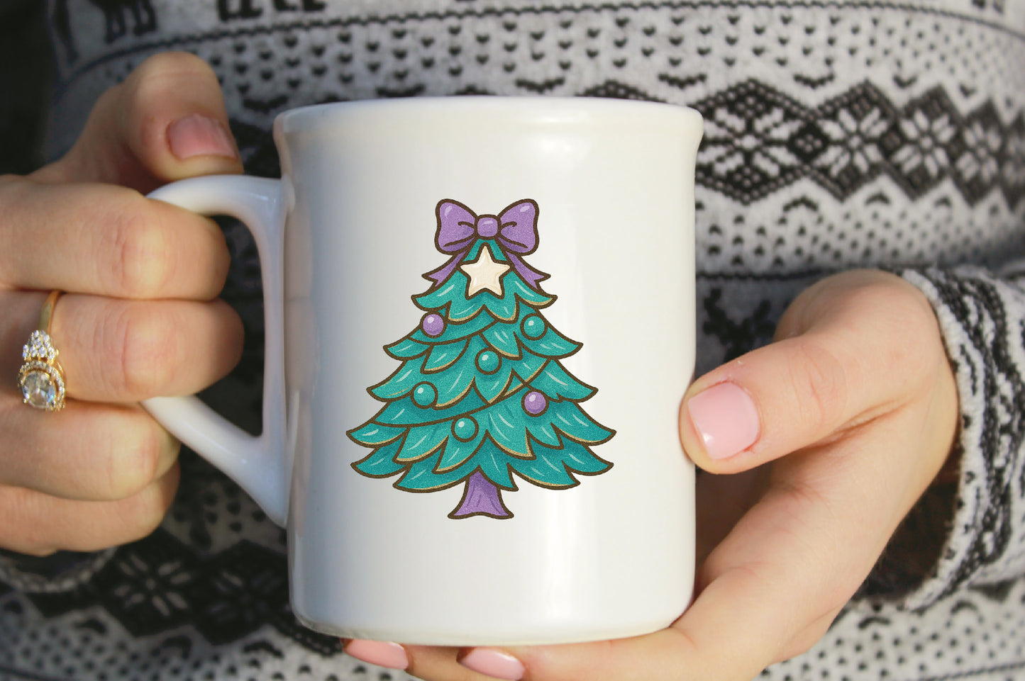 Cute Christmas Tree PNG Purple Bow Holiday Sublimation Design