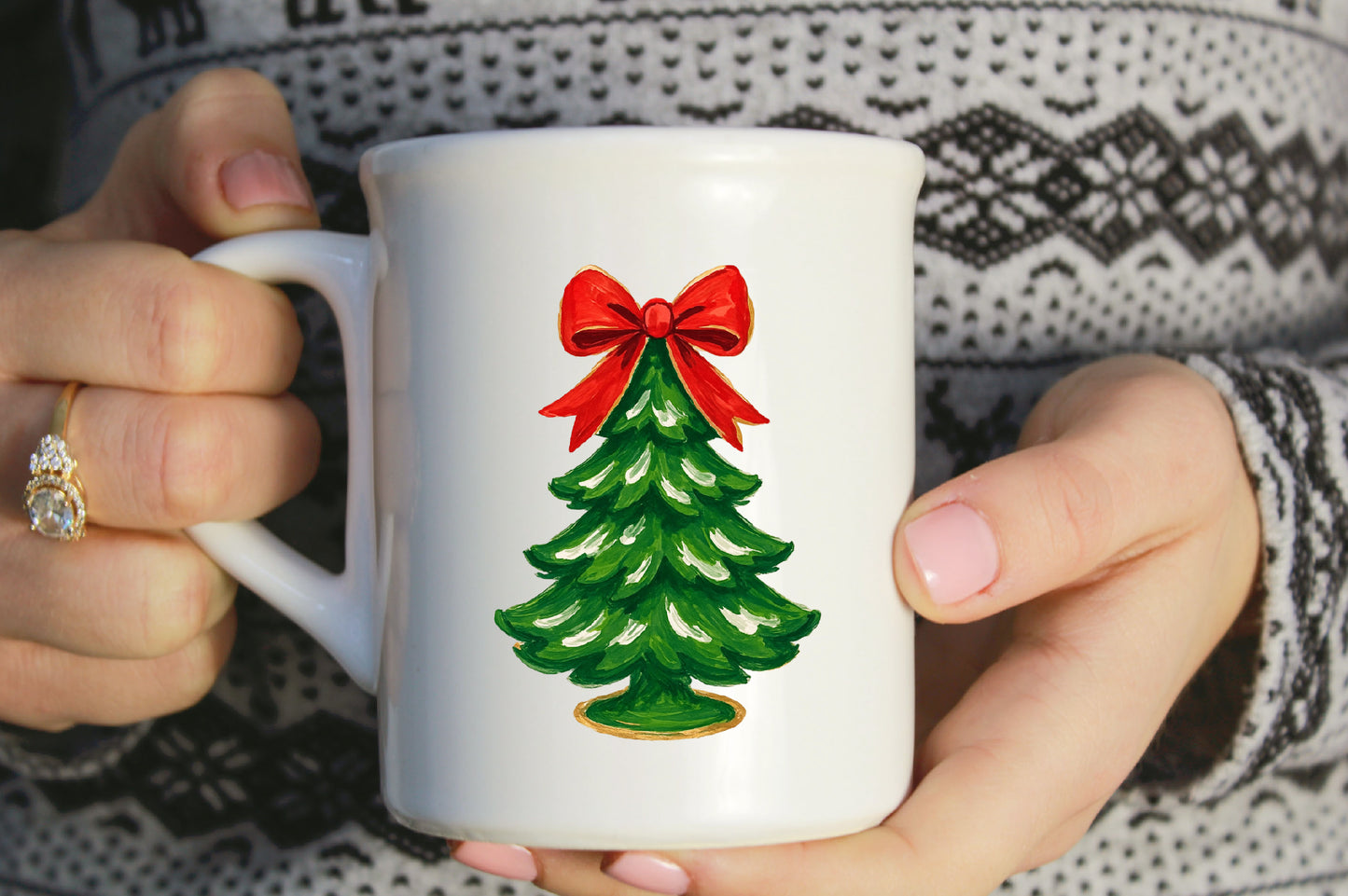 Classic Christmas Tree With Red Bow PNG Sublimation Design