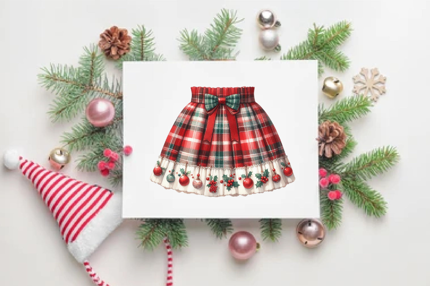 29 Watercolor Christmas Plaid Skirt PNG Bundle Tartan Holiday