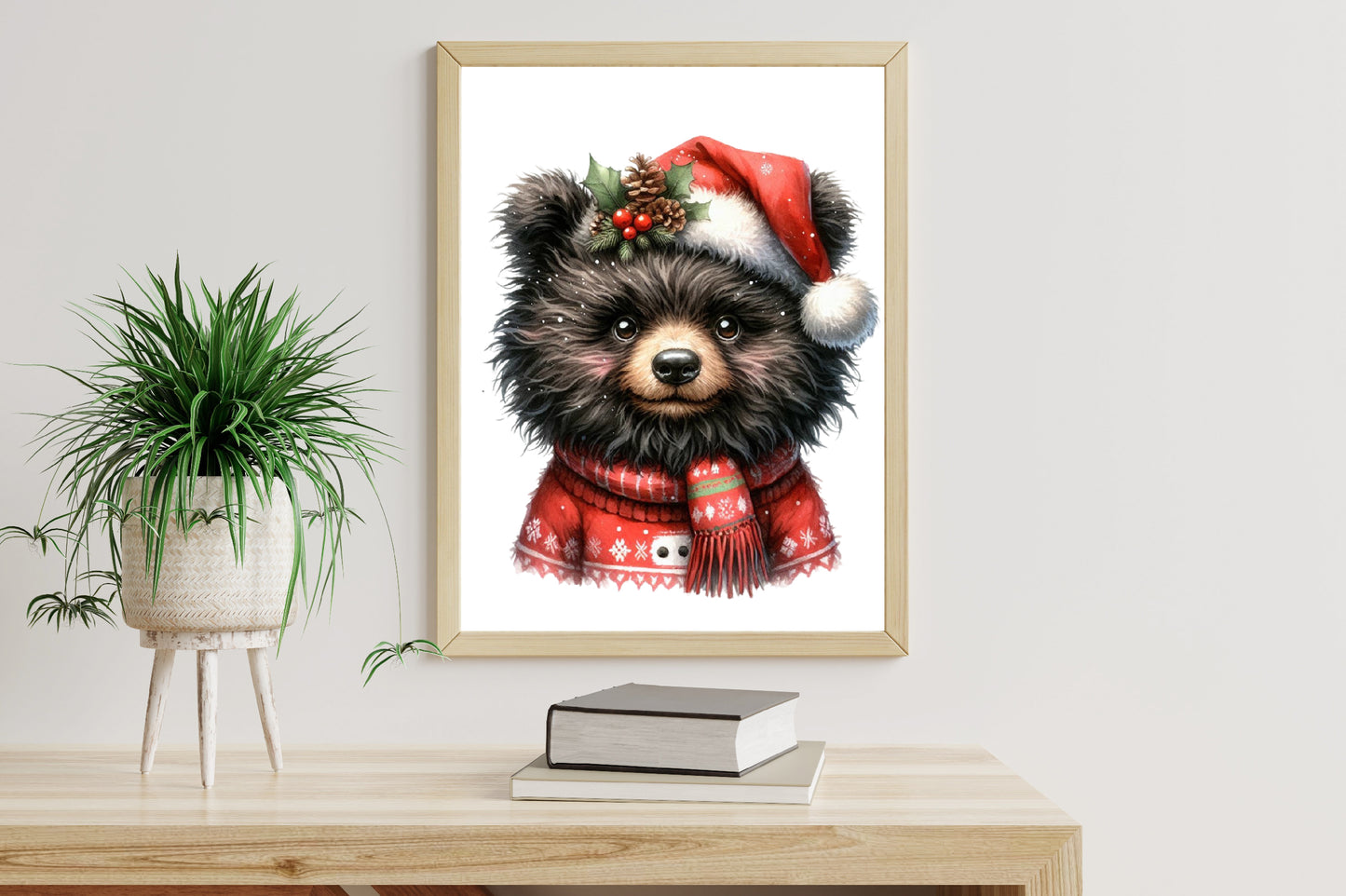 Christmas Bear PNG Clipart Bundle | Watercolor Cute Bear with Santa Hat & Christmas Scarf, Holiday Bear Designs