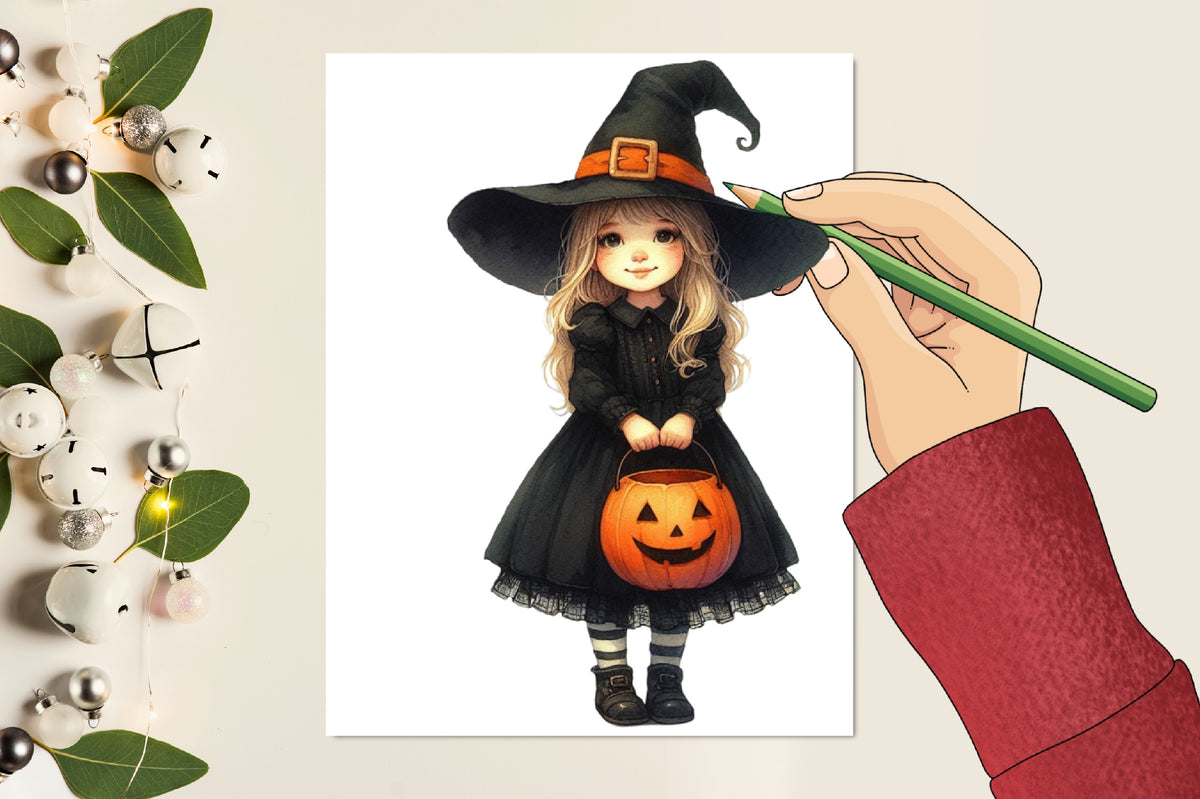 Cute Halloween PNG Bundle Watercolor Witch & Spooky Clipart