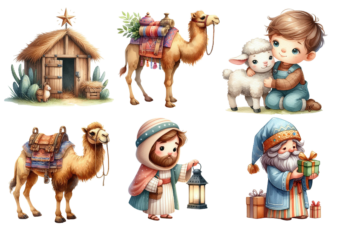 Christmas Nativity Sublimation Clipart PNG Bundle | Watercolor Nativity Christmas Clipart | Religious Holiday Sublimation PNG