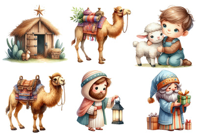 Christmas Nativity Sublimation Clipart PNG Bundle | Watercolor Nativity Christmas Clipart | Religious Holiday Sublimation PNG