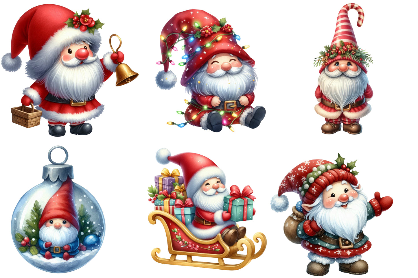 Christmas Gnome Clipart PNG Bundle | Cute Santa Gnomes, Nordic Gnomes, Christmas Gifts, Candy Canes & Holiday Decorations