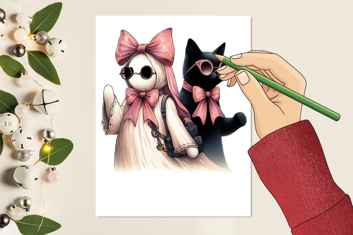 Cute Halloween Ghost Cat PNG Pink Bow Spooky Girl Clipart