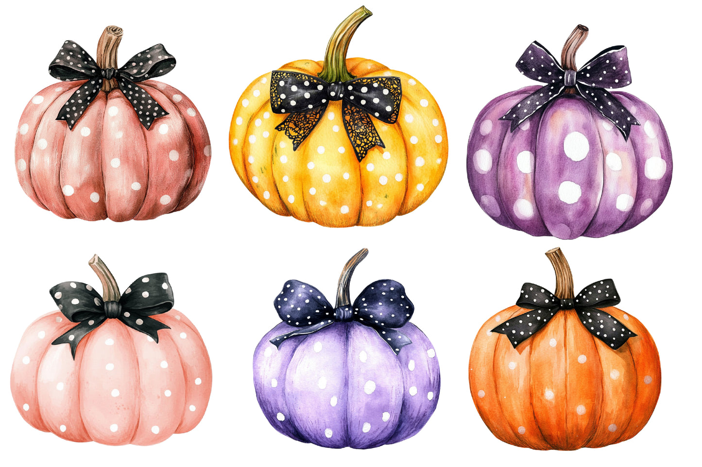 Coquette Pumpkin PNG Bundle | Black Bow & Polka Dot Pumpkin Clipart