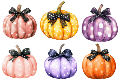 Coquette Pumpkin PNG Bundle | Black Bow & Polka Dot Pumpkin Clipart