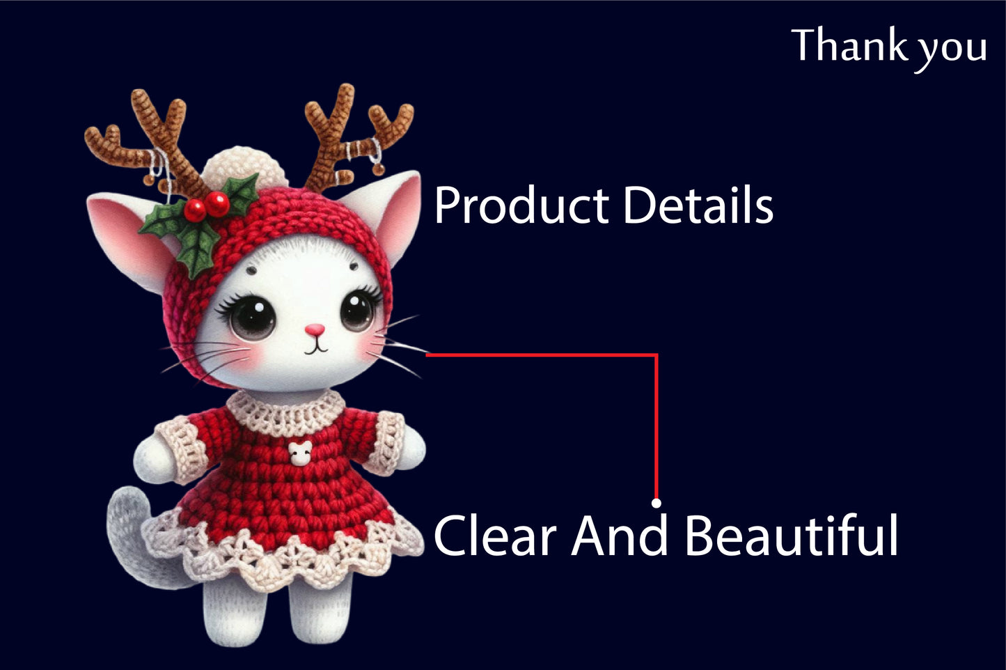 Christmas Cat Sublimation PNG Clipart Bundle | Watercolor Crochet Christmas Cats with Reindeer Antlers, Knitted Dresses & Holiday Hats