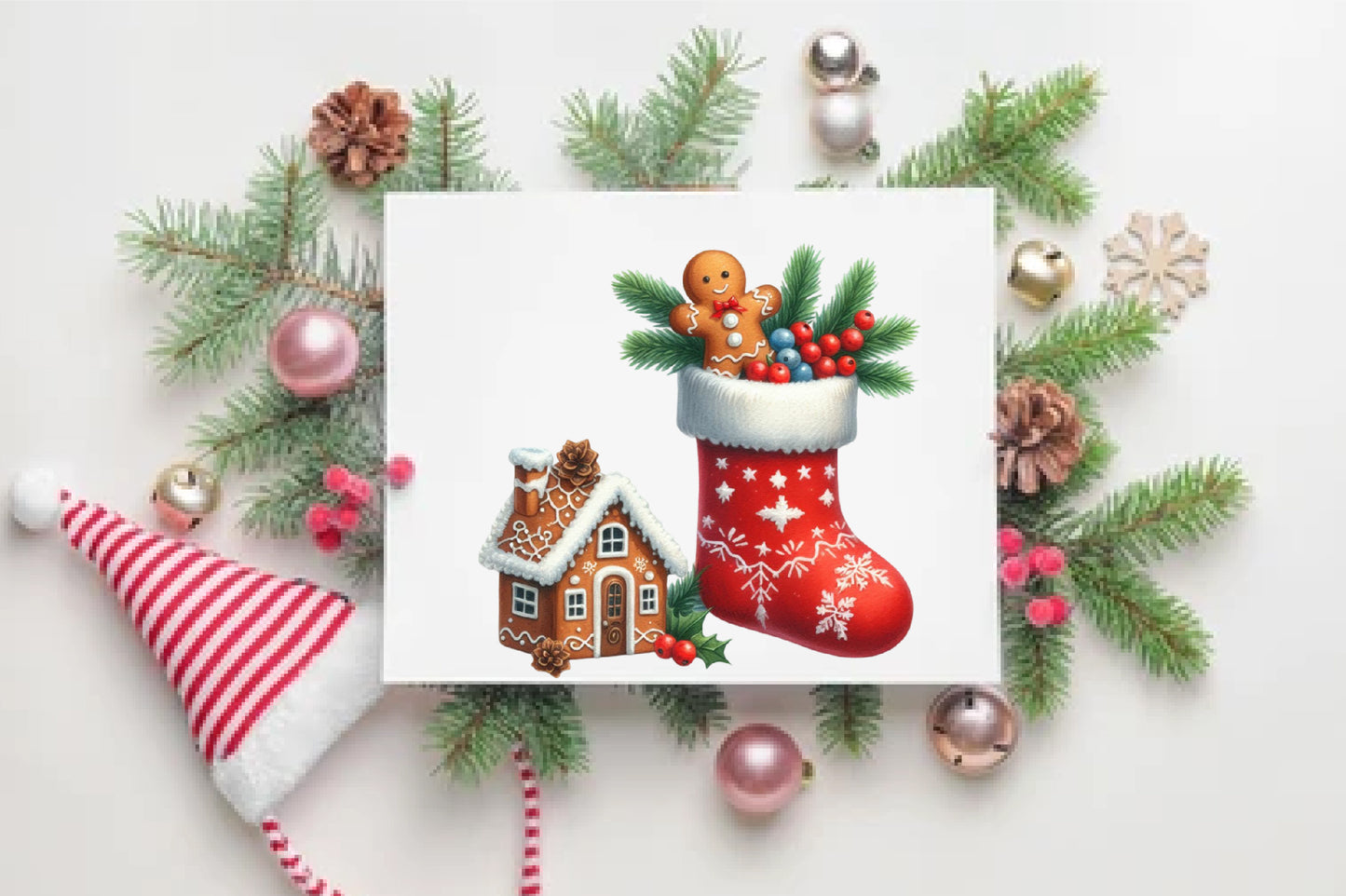 Christmas Stocking House PNG Bundle | Watercolor Christmas Stocking, Gingerbread Stocking & Holiday Stocking Clipart