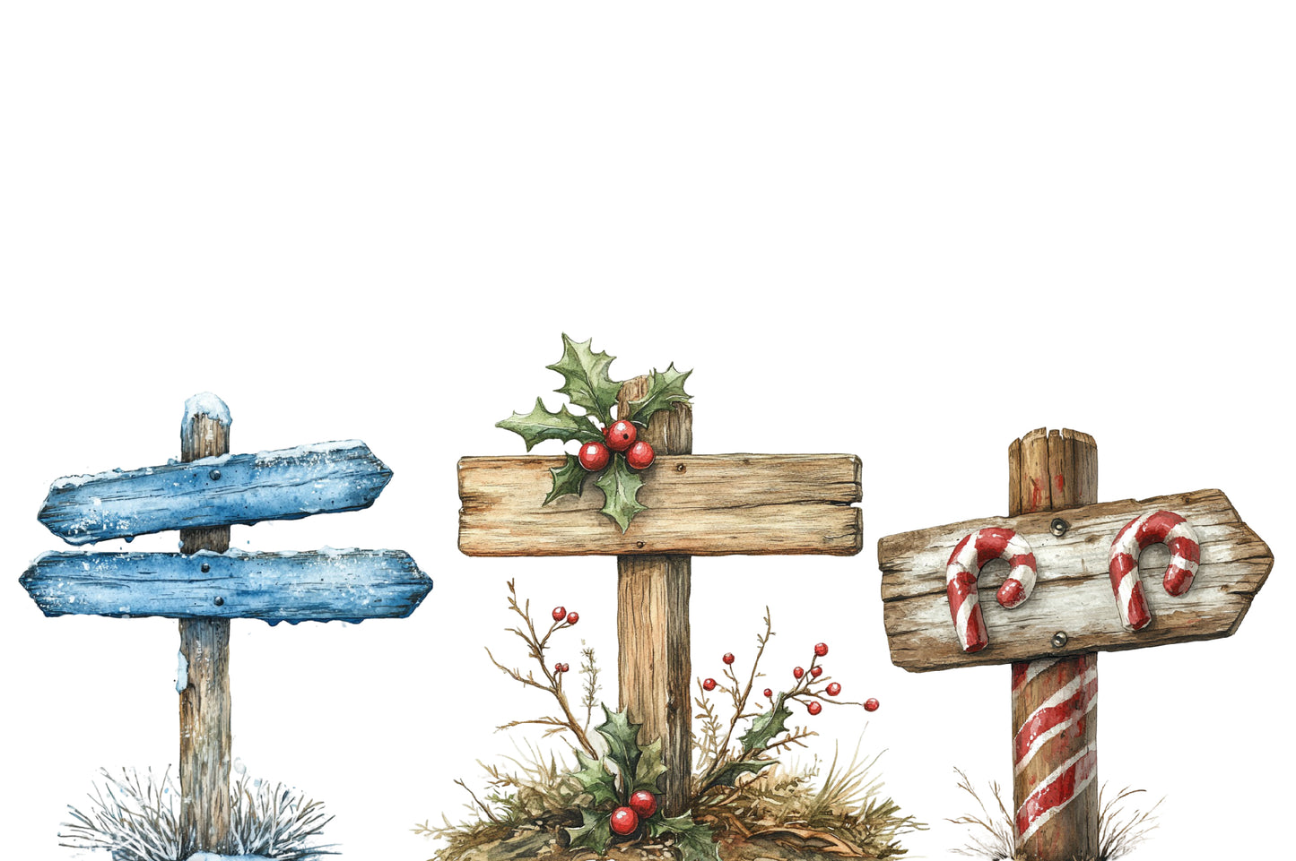 Christmas Signpost Clipart PNG Bundle | Watercolor Festive Christmas Signpost Clipart | Holiday Direction Sign Sublimation PNG