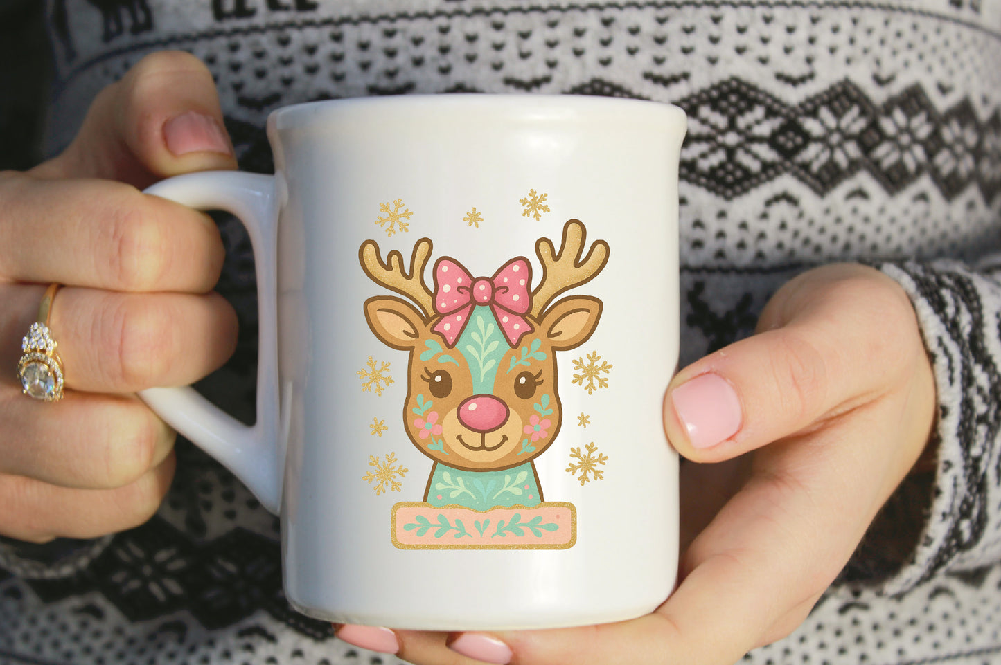 Cute Pastel Christmas Reindeer PNG Sublimation Design