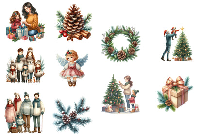 Christmas Winter Families Clipart PNG Bundle | Cozy Family Christmas Watercolor Clipart | Winter Holiday Family Sublimation PNG
